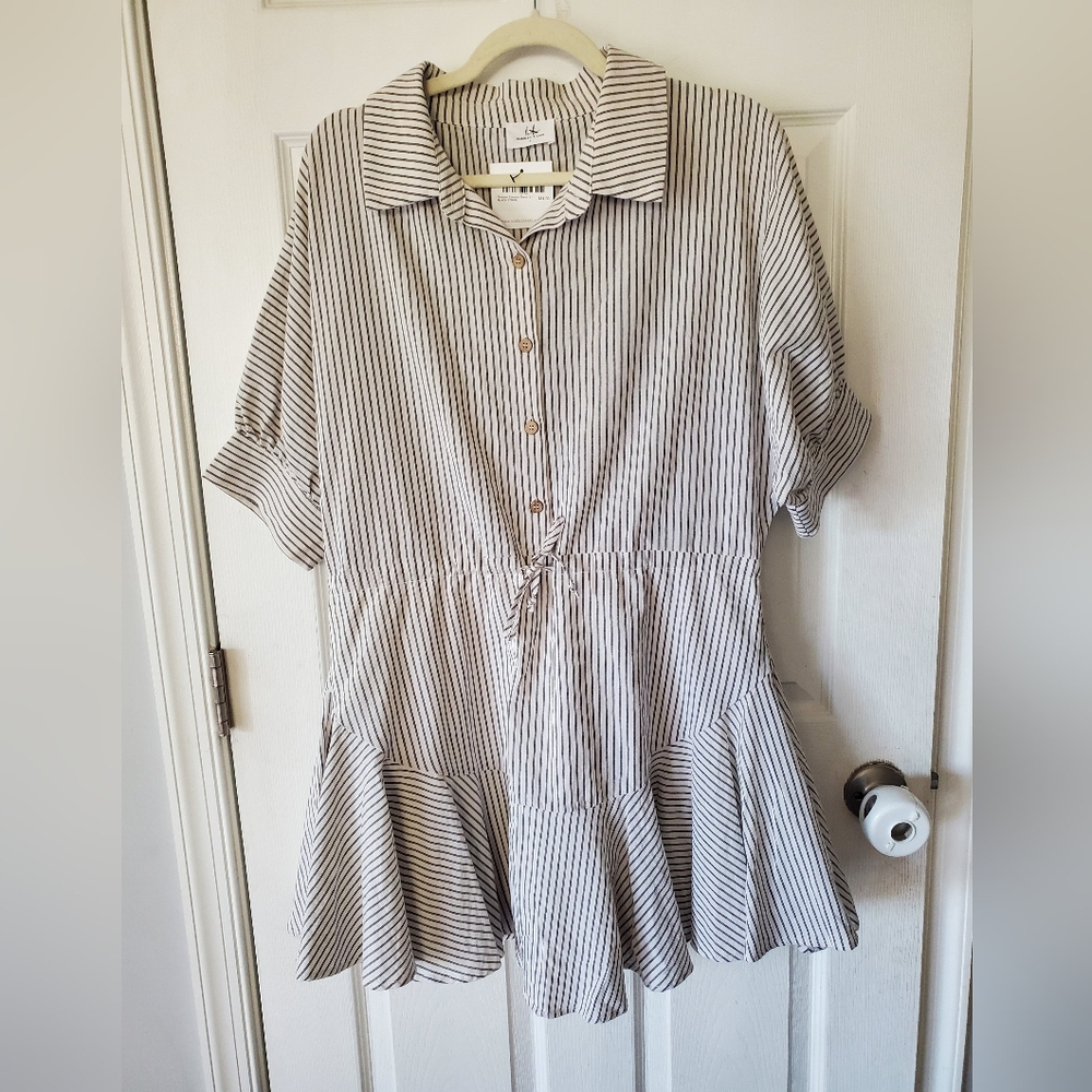 BOBBLES & LACE Sunmer Essence Dress Black Stripe Size Large